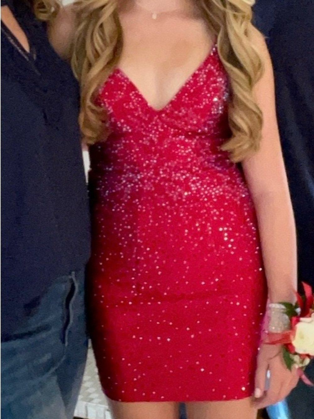 Faviana S10701 Red Sequin V-Neck Mini Dress homecoming